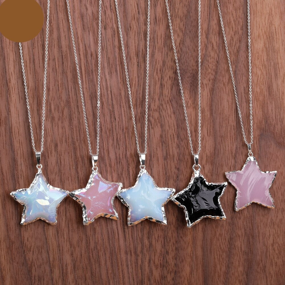 Natural Aura Crystal Star Necklace