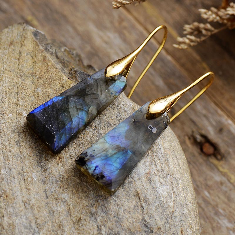 Natural Flash Labradorite Geometrical Earrings