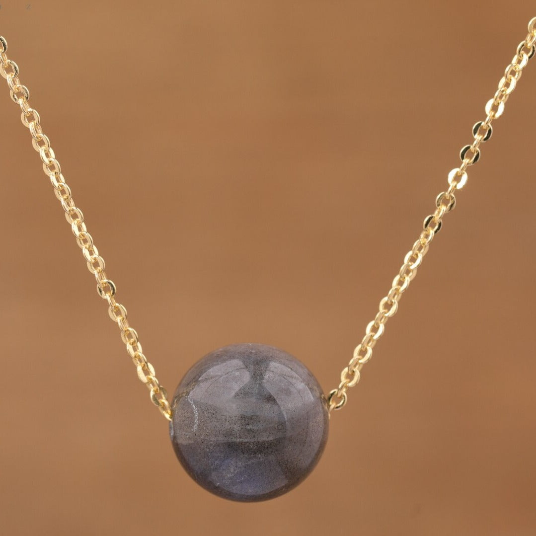 Natural Gemstone Sphere Pendant Minimalist Necklace