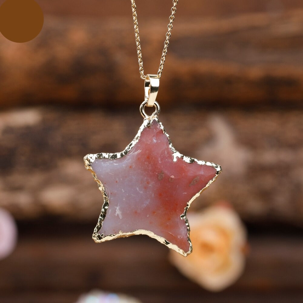 Natural Aura Crystal Star Necklace