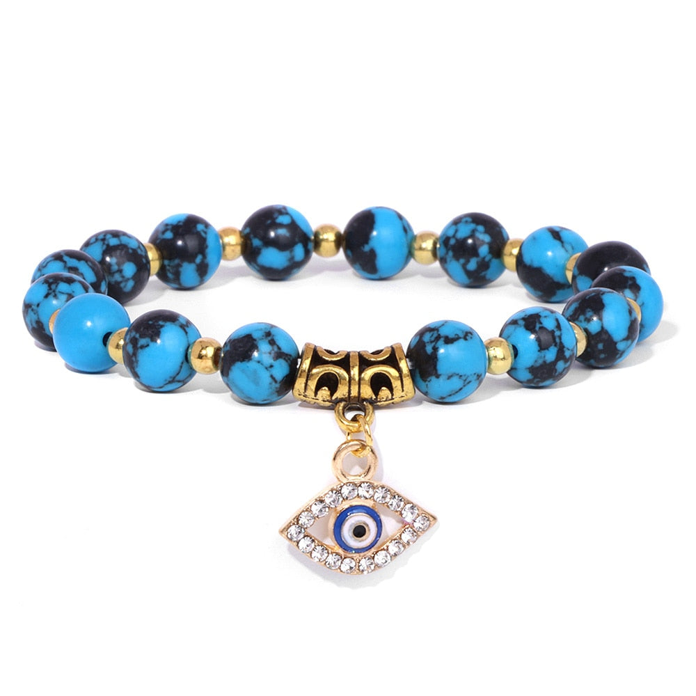 Natural Gemstone Evil Eye Beaded Bracelet