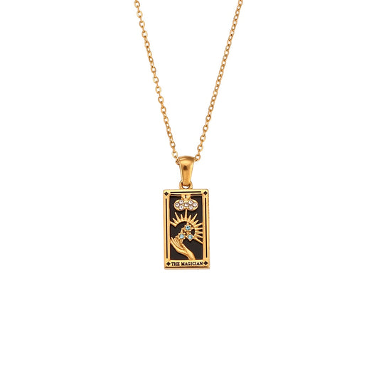 The Magician - Tarot card Dainty 18k Necklace with Black Enamel