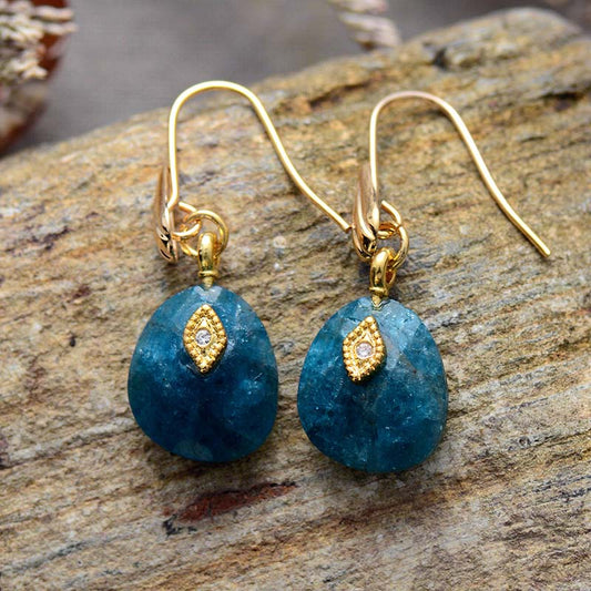 Natural Blue Apatite Dangle Earrings