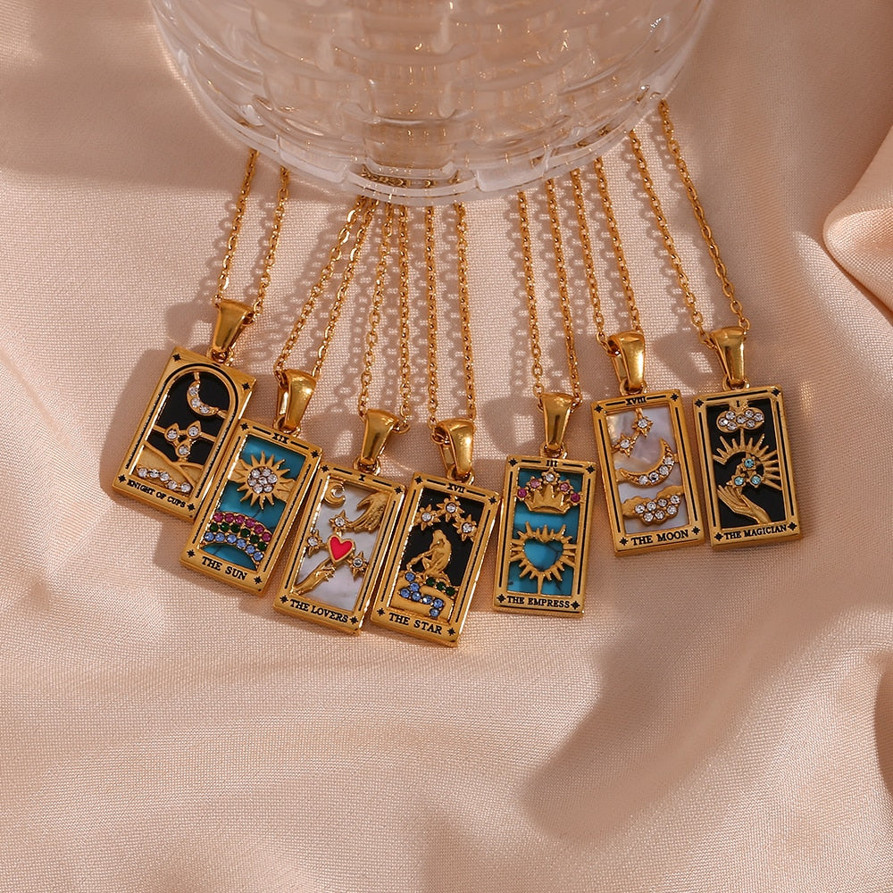 The Star - Tarot card Dainty 18k Necklace with Black Enamel