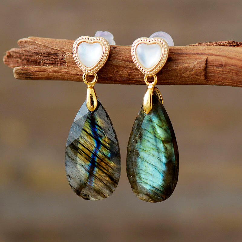 Natural Amethyst / Amazonite / Labradorite Teardrop Earrings