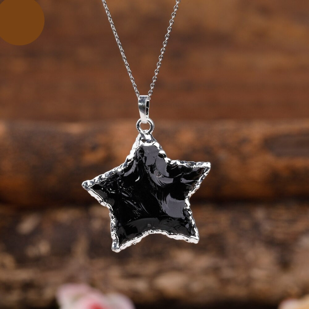 Natural Aura Crystal Star Necklace