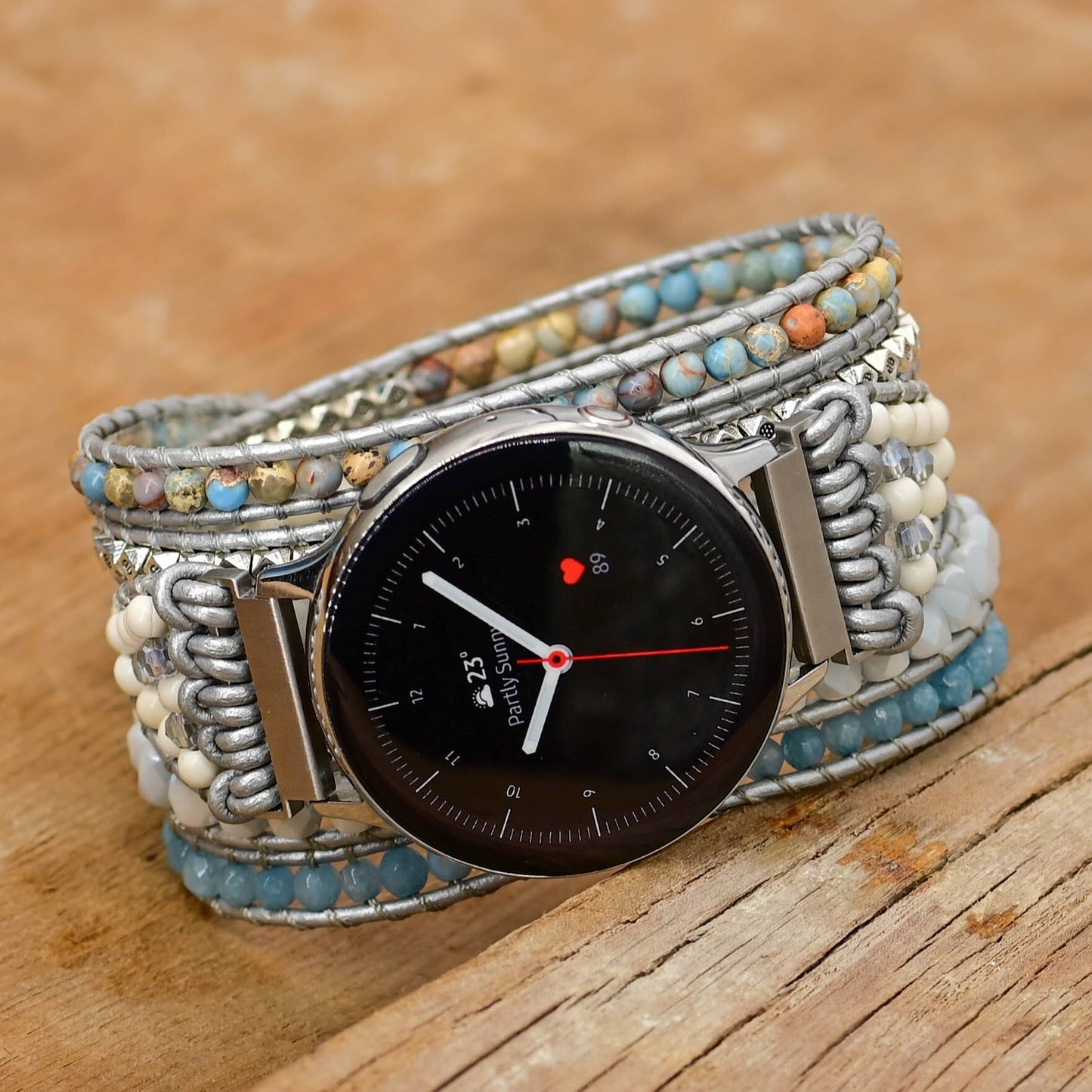 Natural Aquamarine & Imperial Jasper Samsung Watch Band