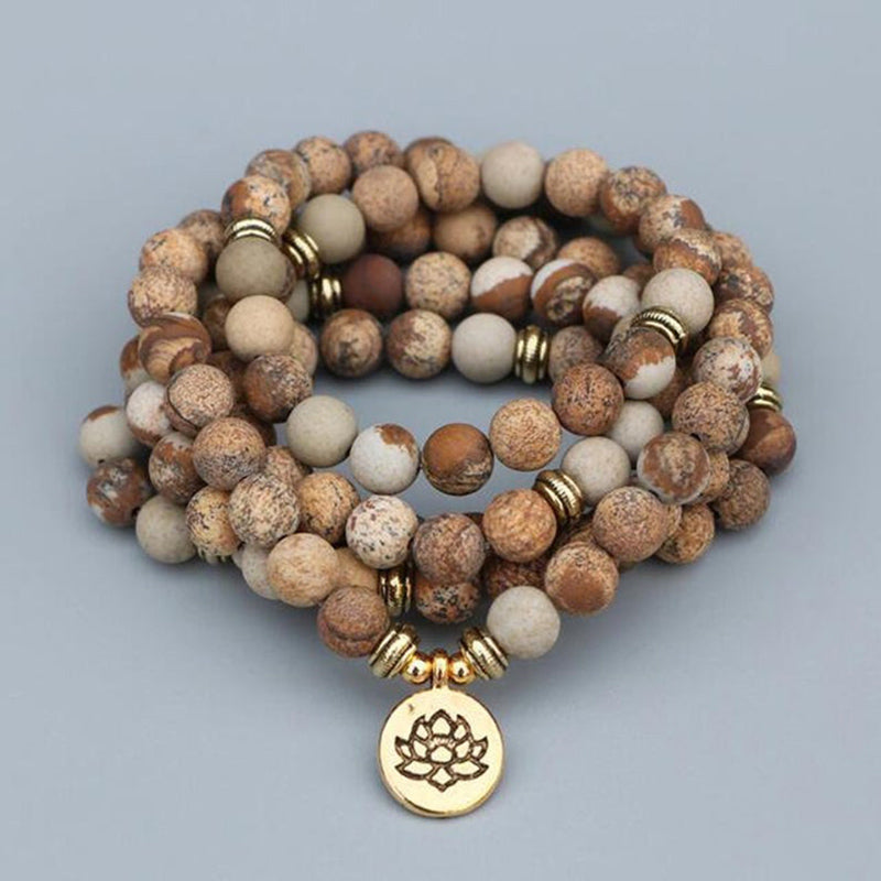 Natural Picture Jasper 108 Mala Beads Necklace / Bracelet