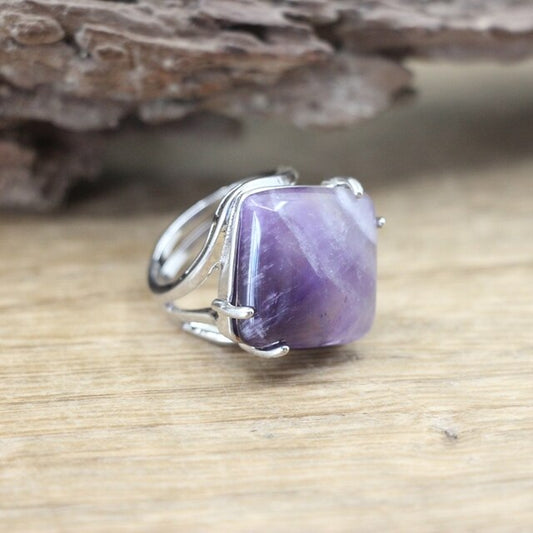 Natural Amethyst Resizable Ring