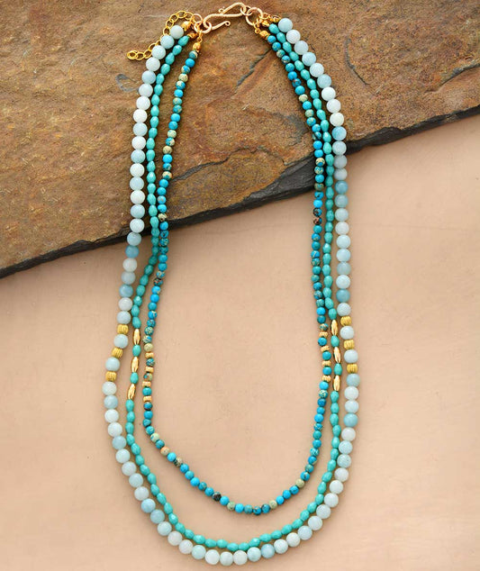 Natural Turquoise & Amazonite Three Layer Necklace