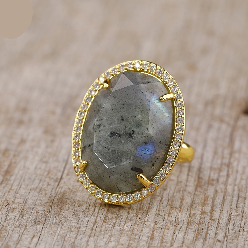 Natural Labradorite & Zircons Ring