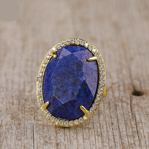 Natural Lapis Lazuli & Zircons Ring