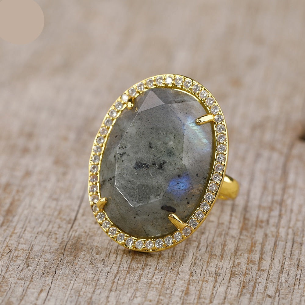 Natural Labradorite & Zircons Ring