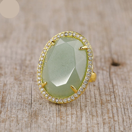 Natural Aventurine & Zircons Ring