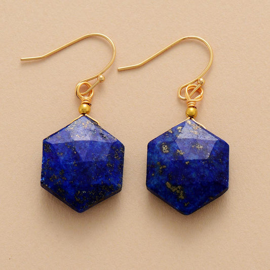 Natural Lapis Lazuli / Amethyst / Labradorite Hexagon Earrings