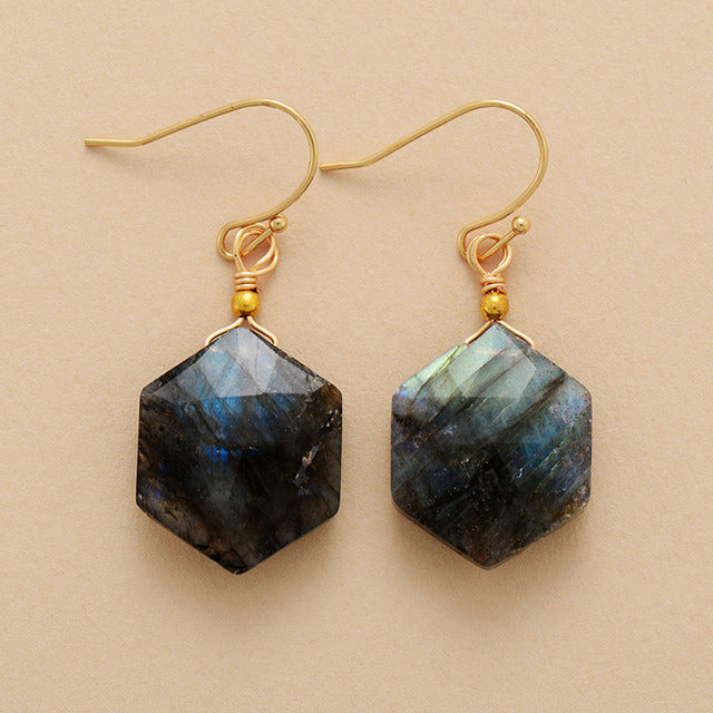 Natural Lapis Lazuli / Amethyst / Labradorite Hexagon Earrings