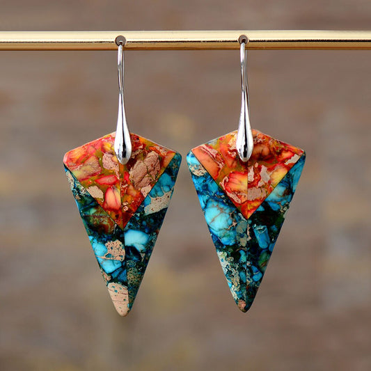 Natural Mixed Jasper Arrowhead Earrings