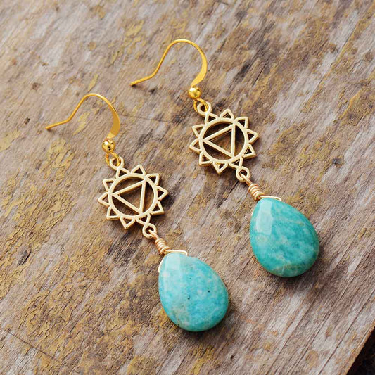 Natural Amazonite Solar Plexus Pendant Earrings