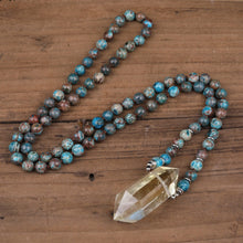 Load image into Gallery viewer, Natural Citrine Double Point Pendant with Ocean Jasper Stone Beads Necklace
