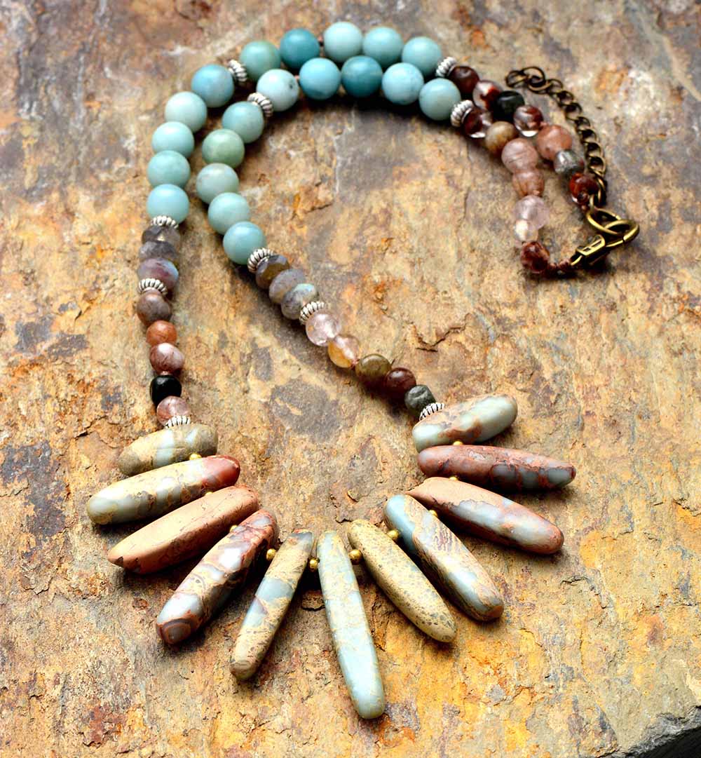 Natural Jasper, Amazonite & Labradorite Beads Choker Necklace
