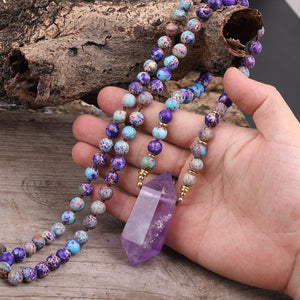 Natural Amethyst Wand-point Pendant Purple Jasper Beads