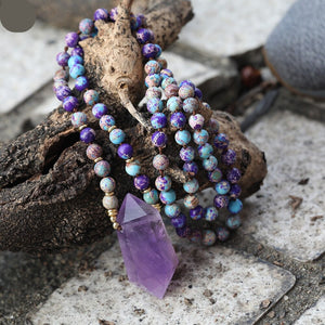 Natural Amethyst Wand-point Pendant Purple Jasper Beads