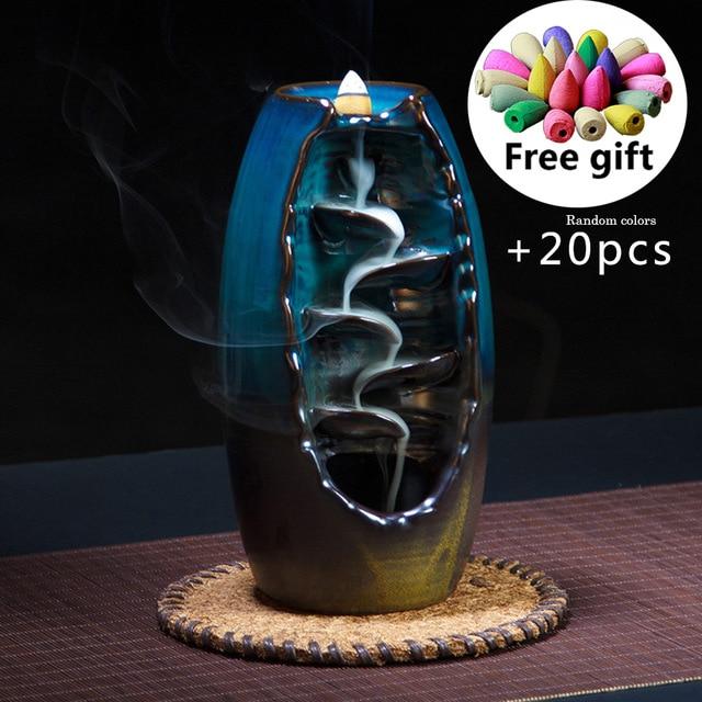 Ceramic Mountain Waterfall Backflow Incense Burner + 50 incense cones