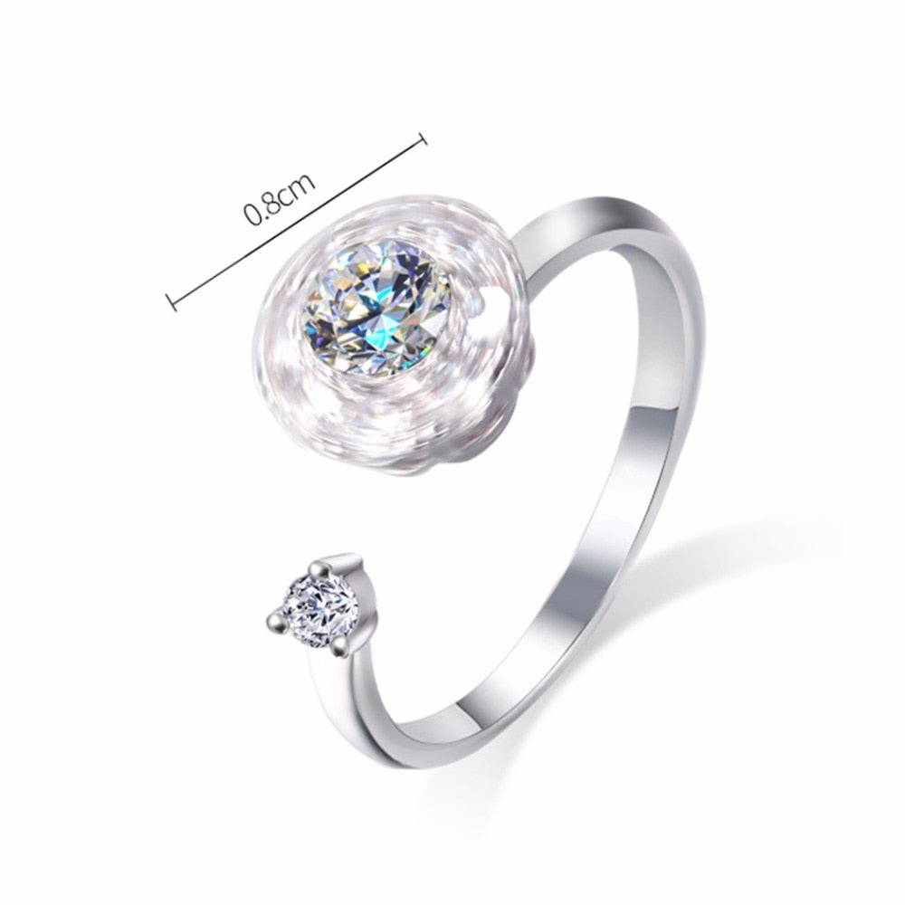 S925 Silver Rotating Ring with Zircon