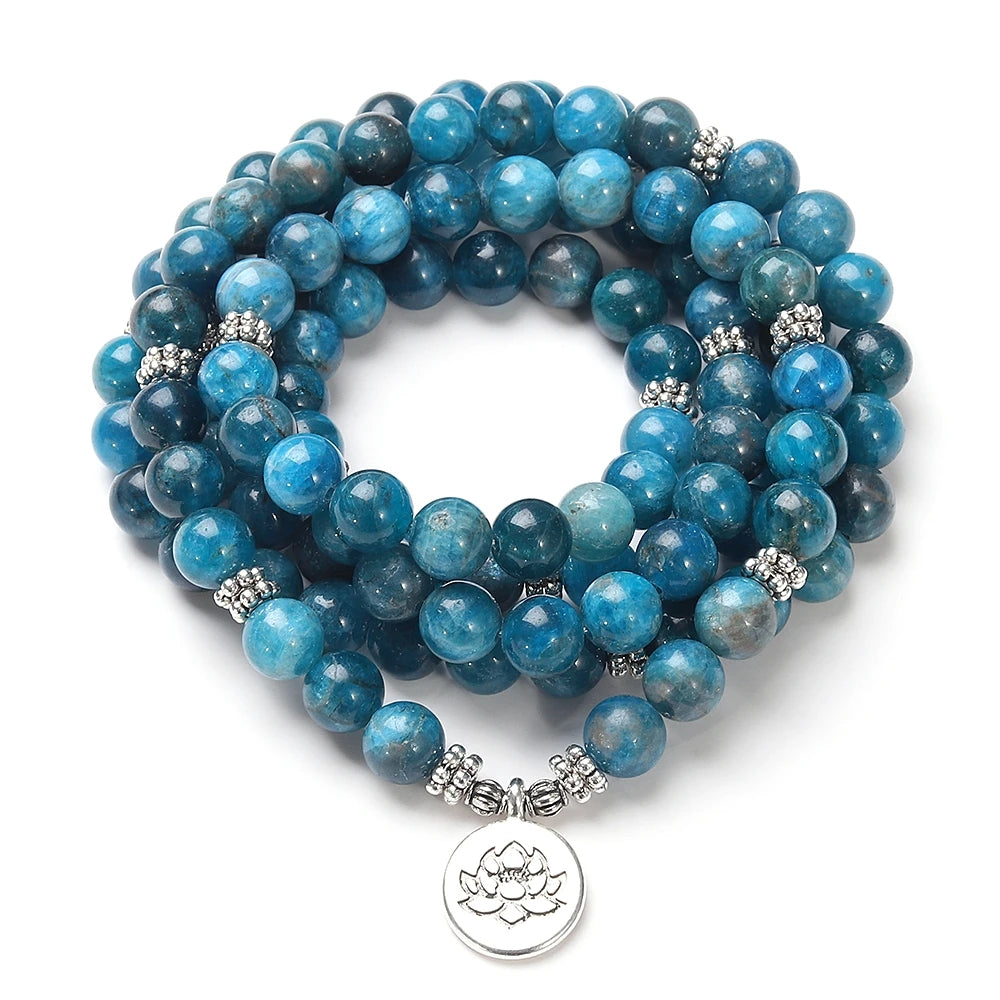 Natural Blue Apatite 108 Beads Mala