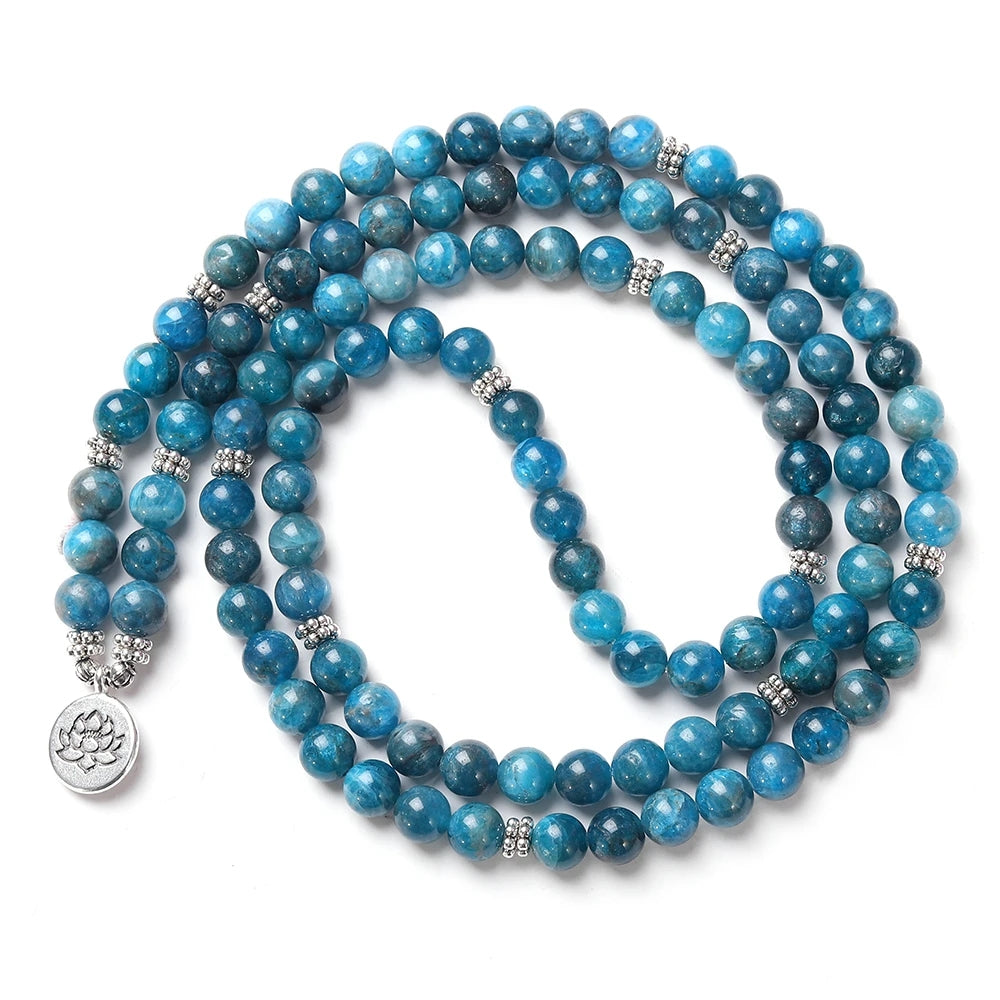 Natural Blue Apatite 108 Beads Mala