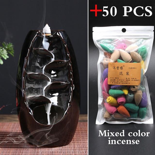 Ceramic Mountain Waterfall Backflow Incense Burner + 50 incense cones