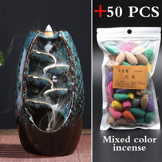 Ceramic Mountain Waterfall Backflow Incense Burner + 50 incense cones