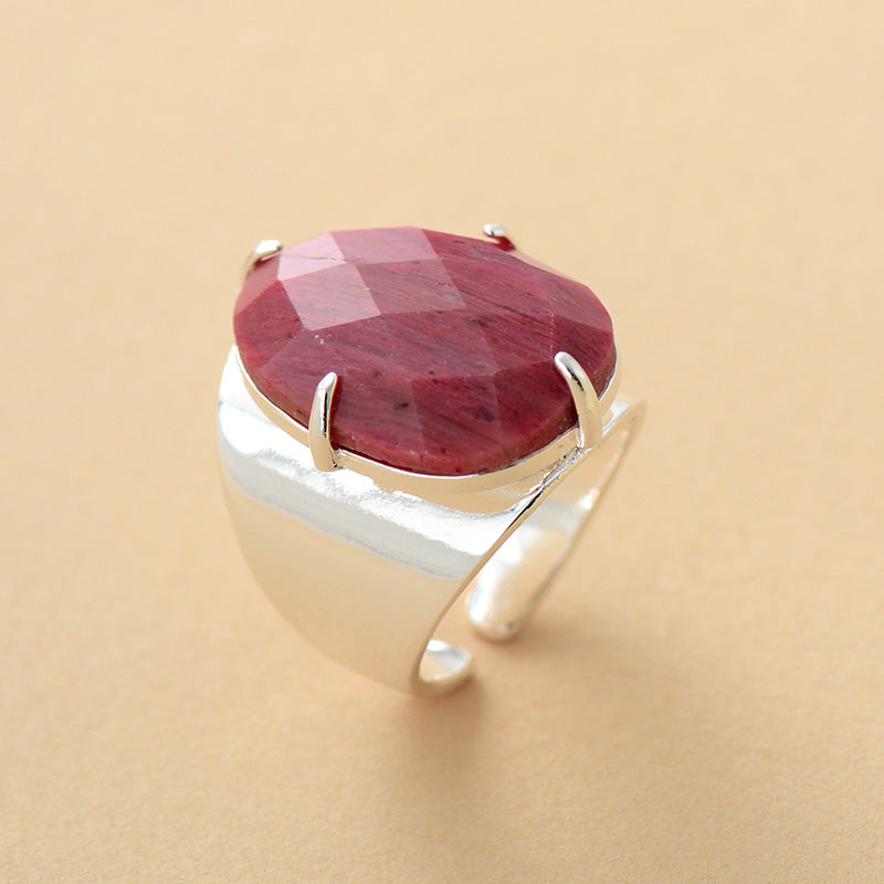 Natural Rhodonite Silver Cuff Ring