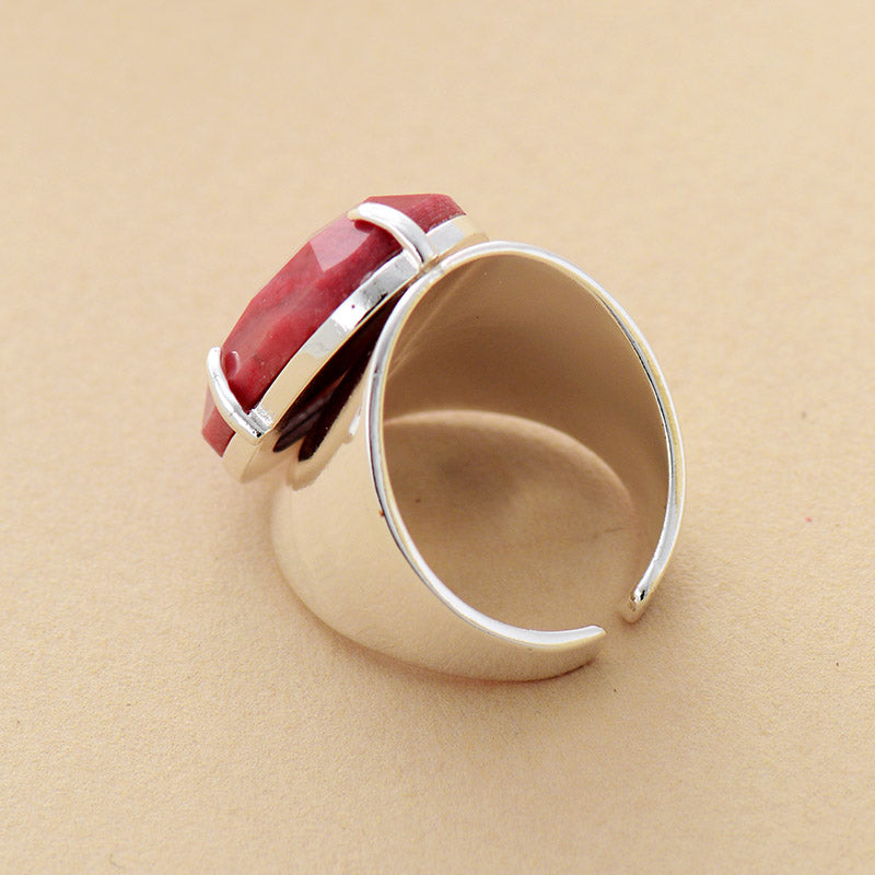 Natural Rhodonite Silver Cuff Ring