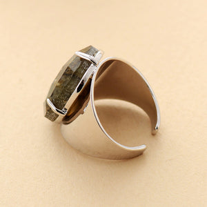 Natural Labradorite Silver Cuff Ring
