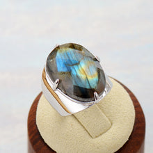 Load image into Gallery viewer, Natural Labradorite Silver Cuff Ring

