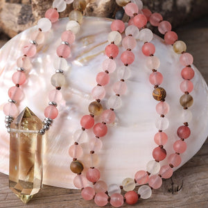 Natural Watermelon Stone & Double Point Citrine Necklace