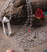 Load image into Gallery viewer, Natural Clear Quartz Beaded Necklace with Double Point Quartz Pendant
