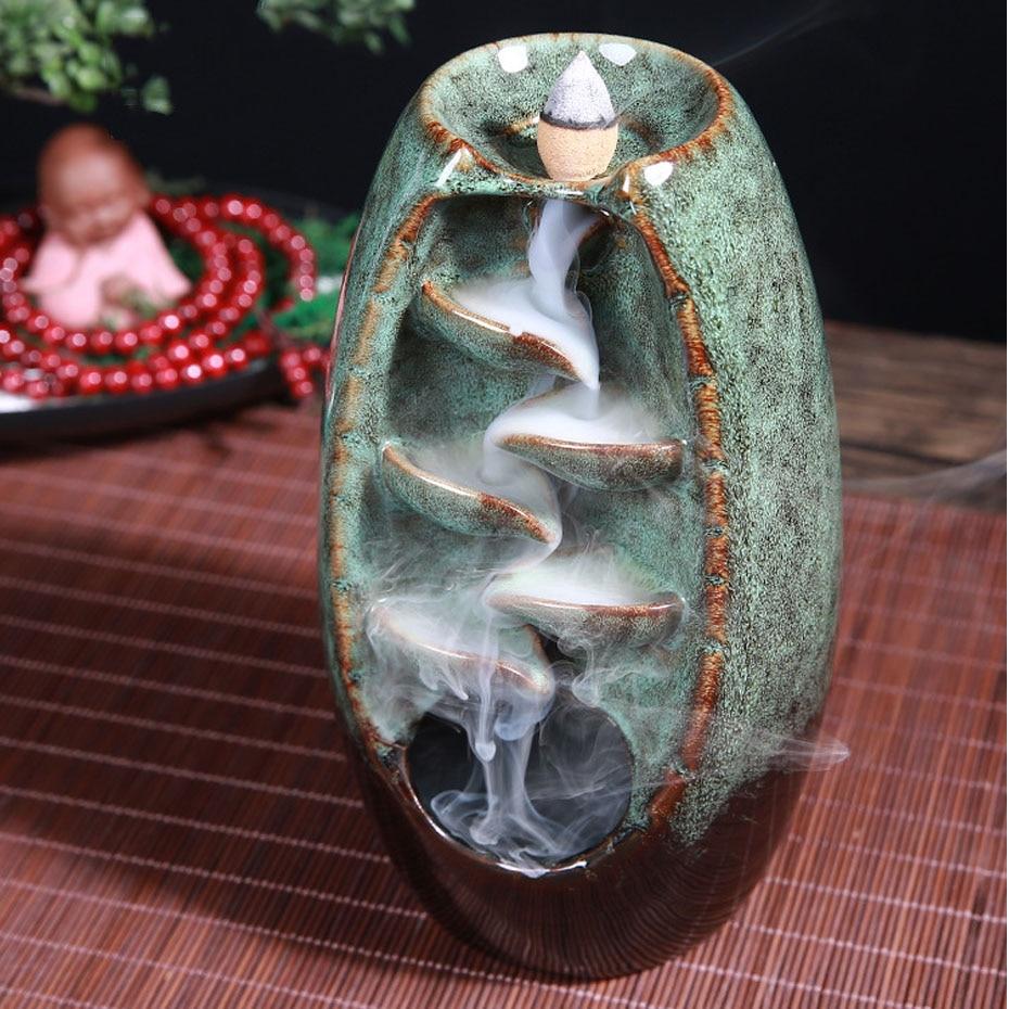 Ceramic Mountain Waterfall Backflow Incense Burner + 50 incense cones