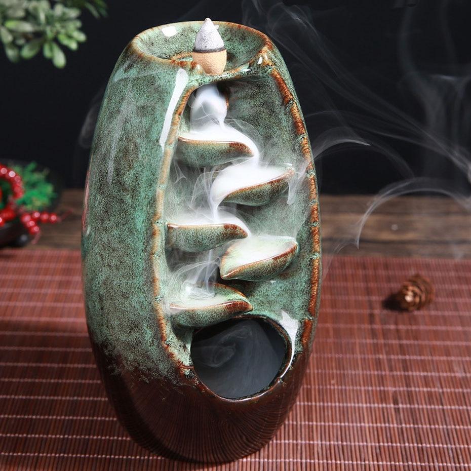 Ceramic Mountain Waterfall Backflow Incense Burner + 50 incense cones