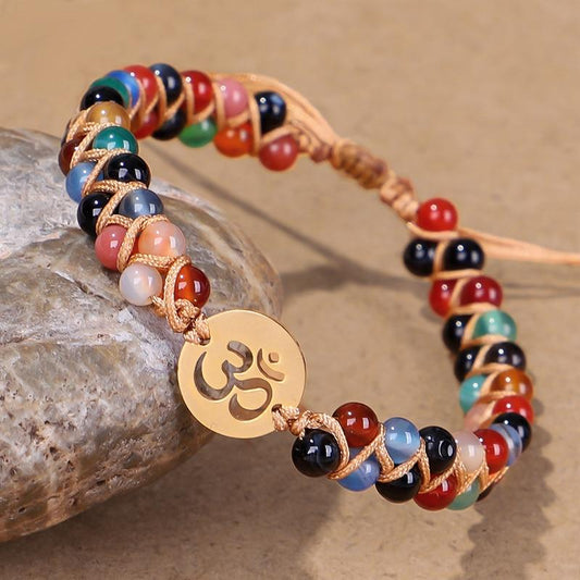 Chakra Semi-Precious Stones Om Beaded Bracelet
