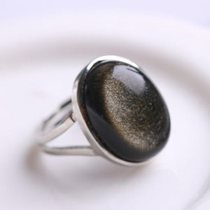 Top Quality Silver Ring with Natural Gold Sheen Obsidian Oval Stone