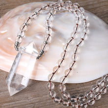 Load image into Gallery viewer, Natural Clear Quartz Beaded Necklace with Double Point Quartz Pendant
