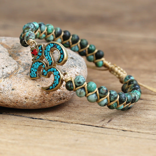 Handmade OM Bracelet with African Turquoise Beads