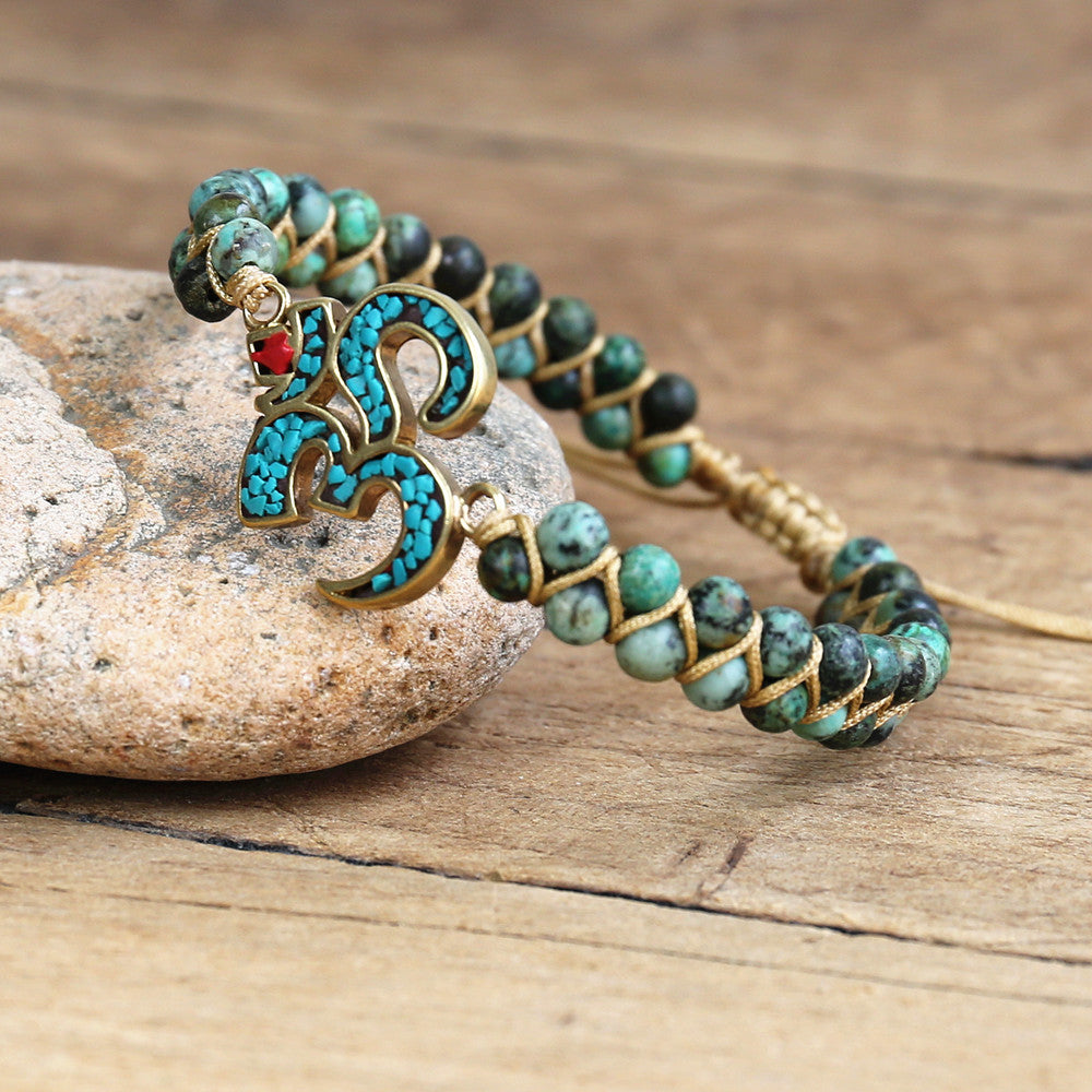 Handmade OM Bracelet with African Turquoise Beads