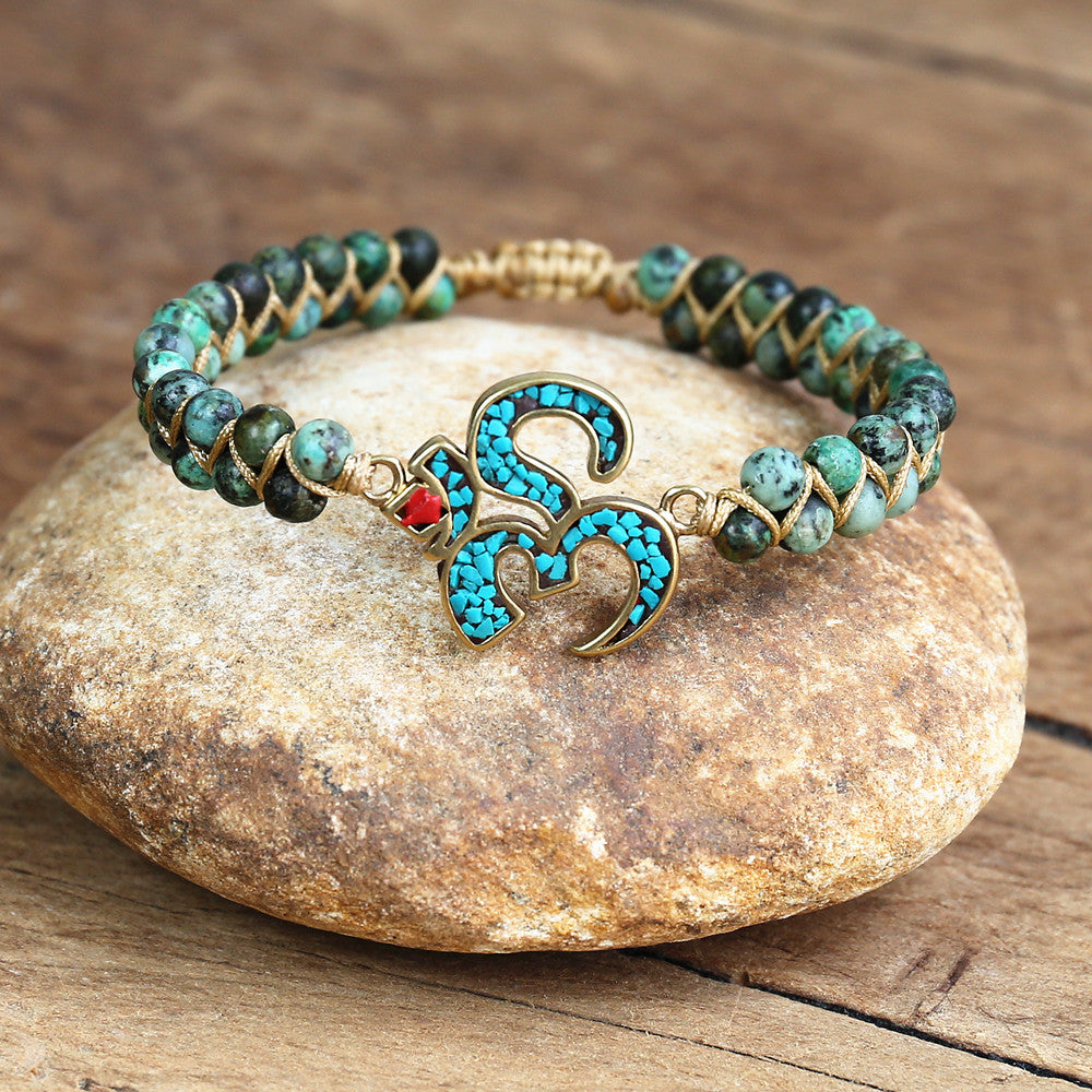 Handmade OM Bracelet with African Turquoise Beads