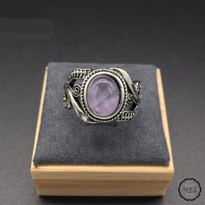 Vintage Flower-shaped 925 Silver Ring with Amethyst Gemstone