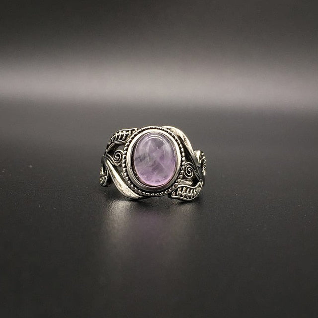 Vintage Flower-shaped 925 Silver Ring with Amethyst Gemstone