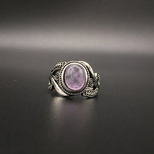 Load image into Gallery viewer, Vintage Flower-shaped 925 Silver Ring with Amethyst Gemstone
