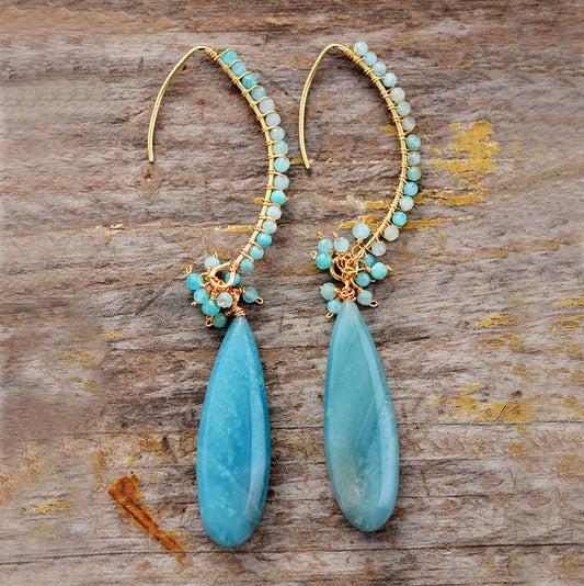 Ethnic Drop Earrings with Amazonite Stones